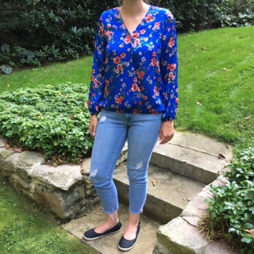 Orsay cobalt floral surplice blouse